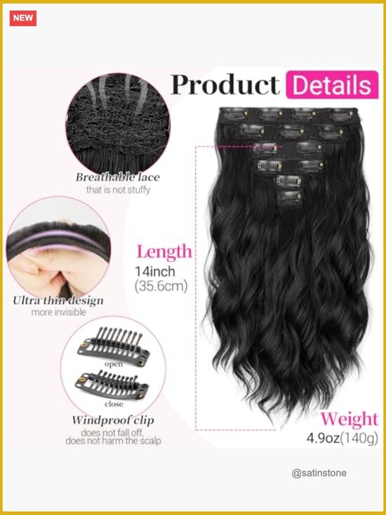 14 Inch Clip In Hair Extensions 6 Pieces Wavy Synthetic Short Hair Extension main image 4